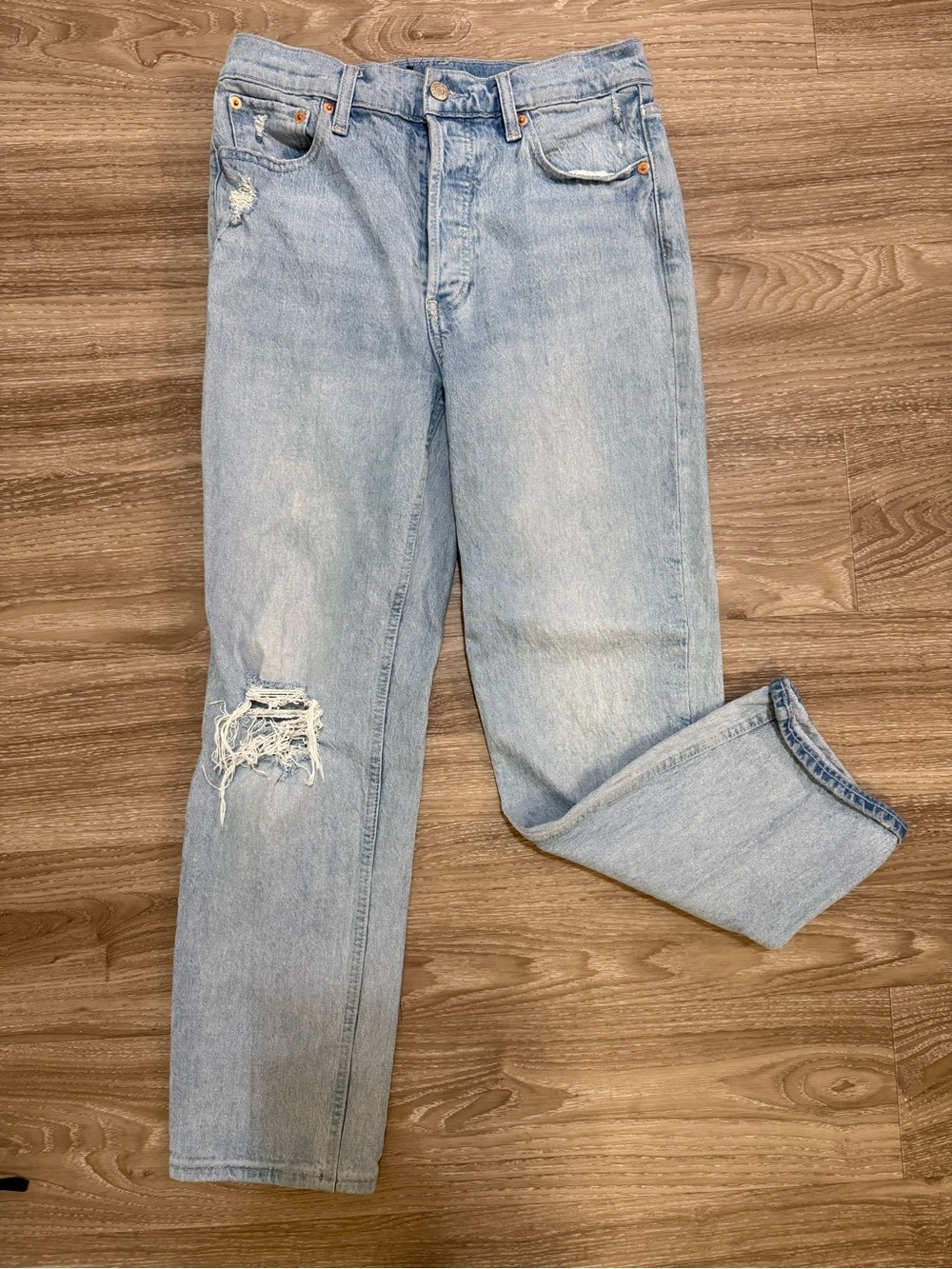 GAP Light Blue Distressed Straight Jeans